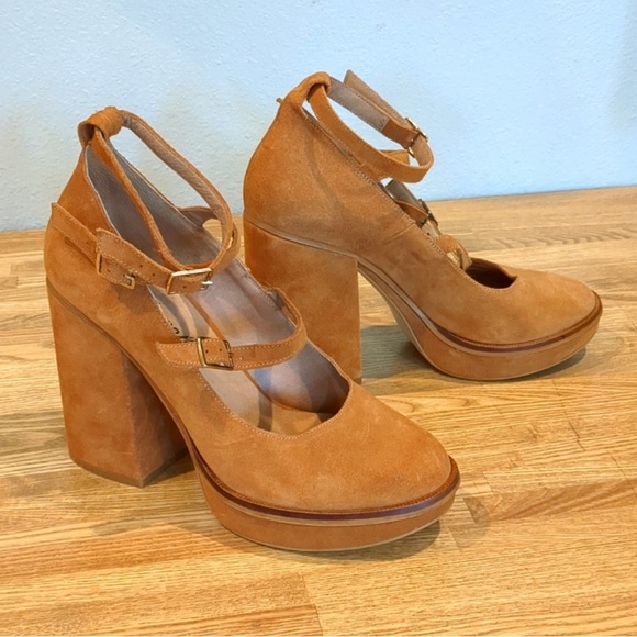 Free People Perfect Pair Suede Block Platform Heels 38 - Picture 2 of 9